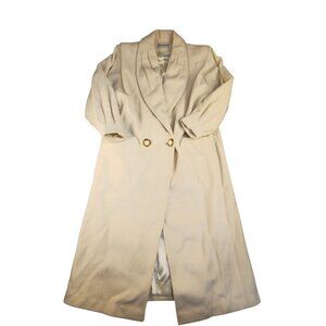 Vintage Donnybrook Long Cream Wool Blend Coat With Satin Lining & Gold Button De